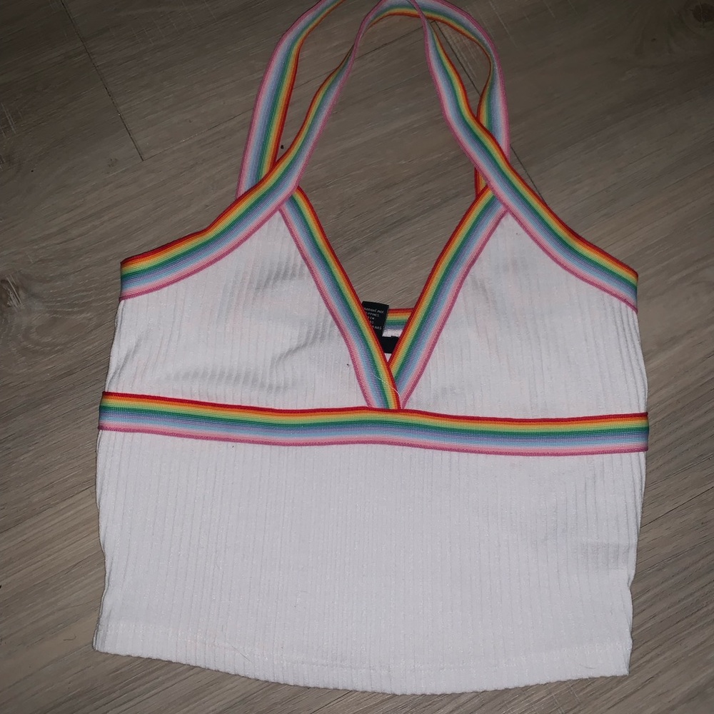 White Crop Top with Rainbow Straps